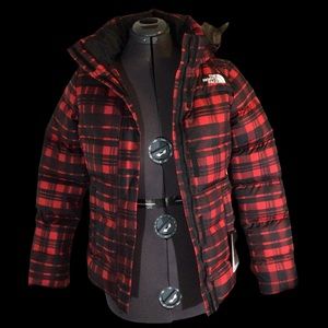 North Face Gotham Fur Hood Coat Plaid Size S